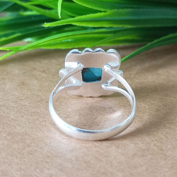 New Design Natural Blue Copper Turquoise Cushion Stone Ring, 925 Sterling Silver Cushion Turquoise Ring, Turquoise Cushion Ring