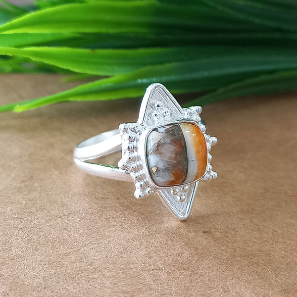 New Design Natural Oyster Copper Turquoise Cushion Stone Ring, 925 Sterling Silver Cushion Turquoise Ring, Turquoise Cushion Ring