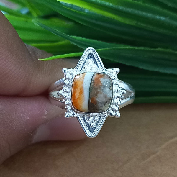 New Design Natural Oyster Copper Turquoise Cushion Stone Ring, 925 Sterling Silver Cushion Turquoise Ring, Turquoise Cushion Ring