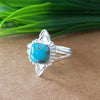 New Design Natural Blue Copper Turquoise Cushion Stone Ring, 925 Sterling Silver Cushion Turquoise Ring, Turquoise Cushion Ring