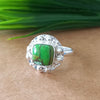 New Design Natural Green Copper Turquoise Cushion Stone Ring, 925 Sterling Silver Cushion Turquoise Ring, Turquoise Cushion Ring