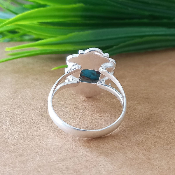 New Design Natural Oyster Copper Turquoise Cushion Stone Ring, 925 Sterling Silver Cushion Turquoise Ring, Turquoise Cushion Ring