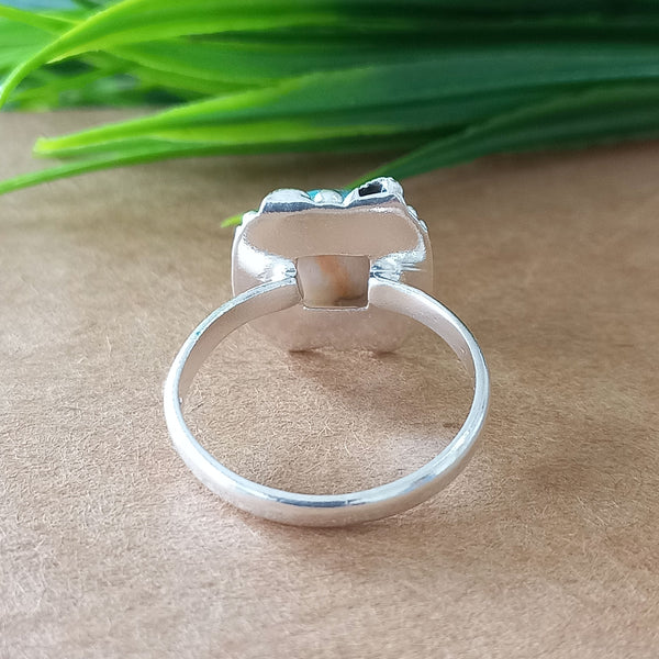 New Design Natural Oyster Copper Turquoise Cushion Stone Ring, 925 Sterling Silver Cushion Turquoise Ring, Turquoise Cushion Ring