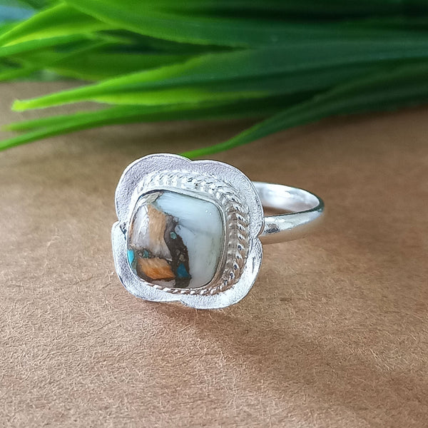 New Design Natural Oyster Copper Turquoise Cushion Stone Ring, 925 Sterling Silver Cushion Turquoise Ring, Turquoise Cushion Ring