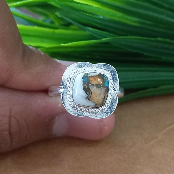 New Design Natural Oyster Copper Turquoise Cushion Stone Ring, 925 Sterling Silver Cushion Turquoise Ring, Turquoise Cushion Ring