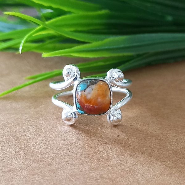 New Design Natural Oyster Copper Turquoise Cushion Stone Ring, 925 Sterling Silver Cushion Turquoise Ring, Turquoise Cushion Ring