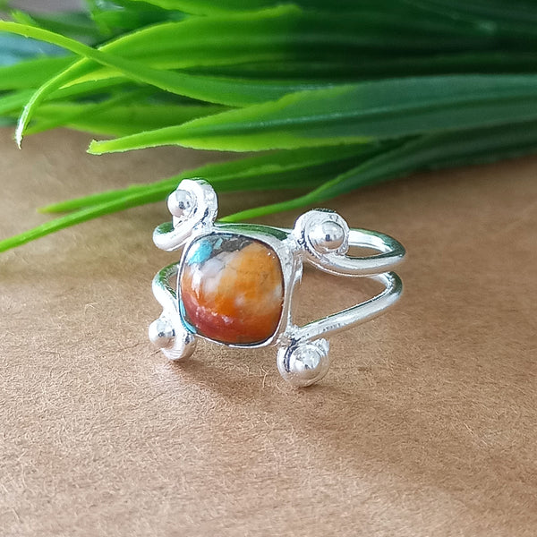 New Design Natural Oyster Copper Turquoise Cushion Stone Ring, 925 Sterling Silver Cushion Turquoise Ring, Turquoise Cushion Ring