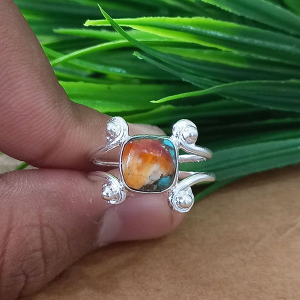 New Design Natural Oyster Copper Turquoise Cushion Stone Ring, 925 Sterling Silver Cushion Turquoise Ring, Turquoise Cushion Ring