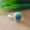 New Design Natural Blue Copper Turquoise Cushion Stone Ring, 925 Sterling Silver Cushion Turquoise Ring, Turquoise Cushion Ring