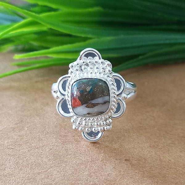 925 Sterling Silver Cushion Turquoise Ring, New Design Natural Oyster Copper Turquoise Cushion Stone Ring, Turquoise Cushion Ring