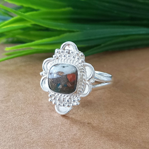 925 Sterling Silver Cushion Turquoise Ring, New Design Natural Oyster Copper Turquoise Cushion Stone Ring, Turquoise Cushion Ring