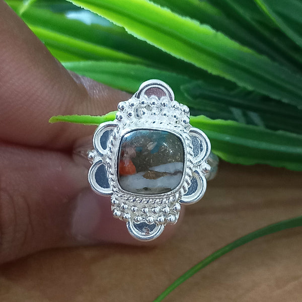 925 Sterling Silver Cushion Turquoise Ring, New Design Natural Oyster Copper Turquoise Cushion Stone Ring, Turquoise Cushion Ring