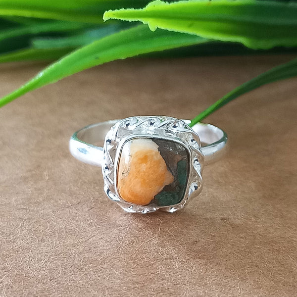 925 Sterling Silver Cushion Turquoise Ring, New Design Natural Oyster Copper Turquoise Cushion Stone Ring, Turquoise Cushion Ring