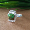 925 Sterling Silver Cushion Turquoise Ring, New Design Natural Green Copper Turquoise Cushion Stone Ring, Turquoise Cushion Ring
