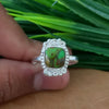 925 Sterling Silver Cushion Turquoise Ring, New Design Natural Green Copper Turquoise Cushion Stone Ring, Turquoise Cushion Ring