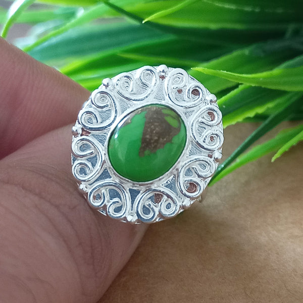 925 Sterling Silver Oval Turquoise Ring, New Design Natural Green Copper Turquoise Oval Stone Ring, Turquoise Oval Ring, Statement Ring