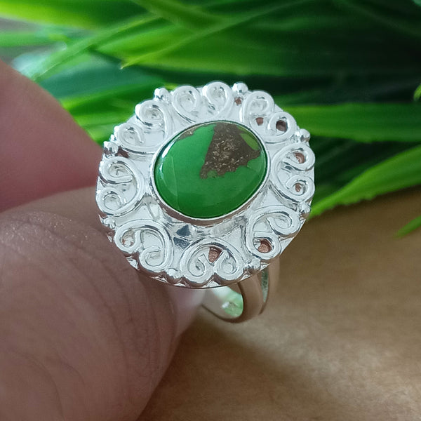 925 Sterling Silver Oval Turquoise Ring, New Design Natural Green Copper Turquoise Oval Stone Ring, Turquoise Oval Ring, Statement Ring