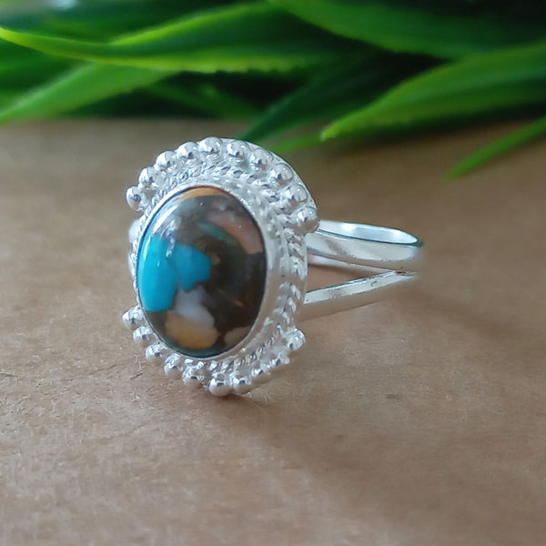 925 Sterling Silver Oval Turquoise Ring, New Design Natural Oyster Copper Turquoise Oval Stone Ring, Turquoise Oval Ring, Statement Ring