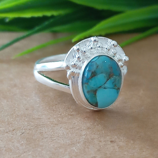925 Sterling Silver Oval Turquoise Ring, New Design Natural Blue Copper Turquoise Oval Stone Ring, Turquoise Oval Ring, Statement Ring