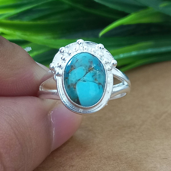 925 Sterling Silver Oval Turquoise Ring, New Design Natural Blue Copper Turquoise Oval Stone Ring, Turquoise Oval Ring, Statement Ring