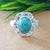 925 Sterling Silver Oval Turquoise Ring, New Design Natural Blue Copper Turquoise Oval Stone Ring, Turquoise Oval Ring, Statement Ring