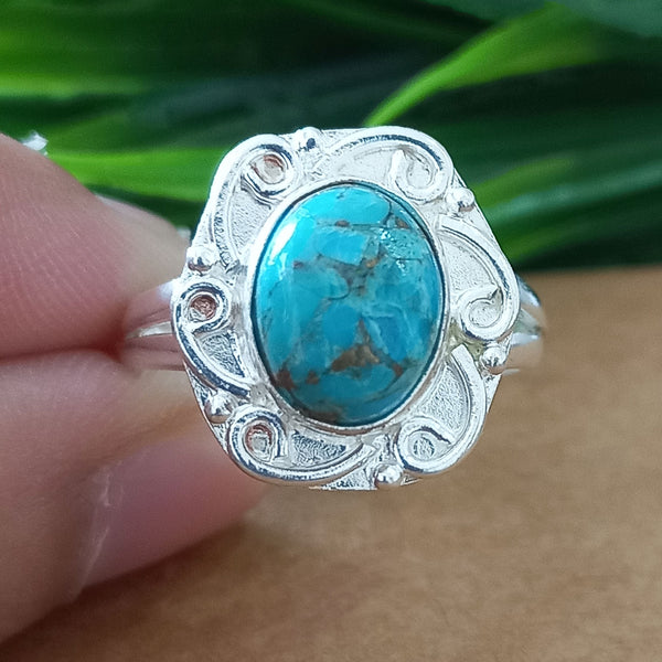 925 Sterling Silver Oval Turquoise Ring, New Design Natural Blue Copper Turquoise Oval Stone Ring, Turquoise Oval Ring, Statement Ring
