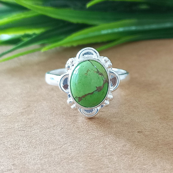 925 Sterling Silver Oval Turquoise Ring, New Design Natural Green Copper Turquoise Oval Stone Ring, Turquoise Oval Ring, Statement Ring