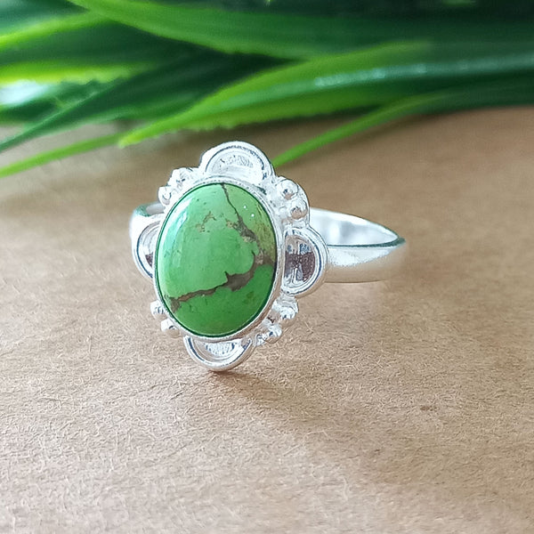 925 Sterling Silver Oval Turquoise Ring, New Design Natural Green Copper Turquoise Oval Stone Ring, Turquoise Oval Ring, Statement Ring
