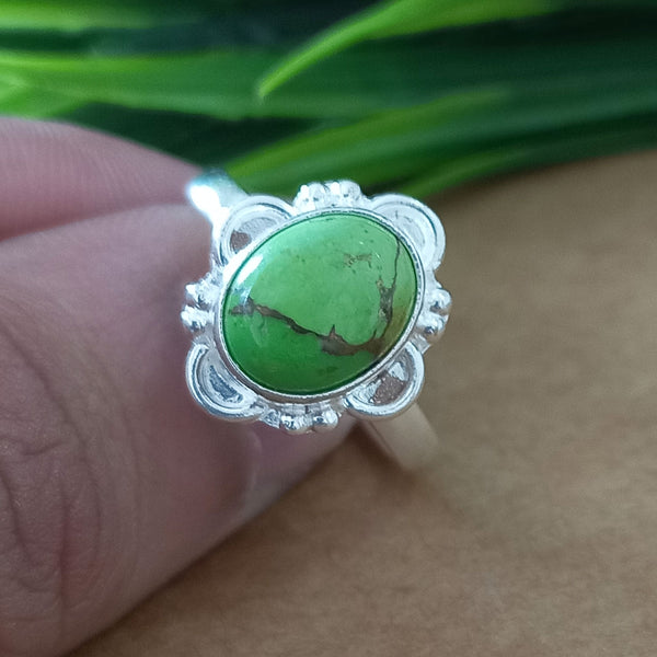 925 Sterling Silver Oval Turquoise Ring, New Design Natural Green Copper Turquoise Oval Stone Ring, Turquoise Oval Ring, Statement Ring