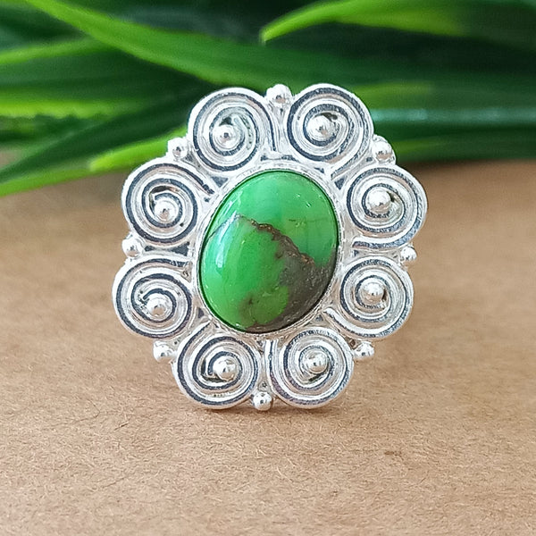 925 Sterling Silver Oval Turquoise Ring, New Design Natural Green Copper Turquoise Oval Stone Ring, Turquoise Oval Ring, Statement Ring