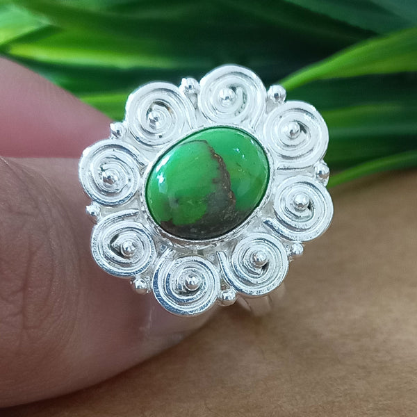 925 Sterling Silver Oval Turquoise Ring, New Design Natural Green Copper Turquoise Oval Stone Ring, Turquoise Oval Ring, Statement Ring