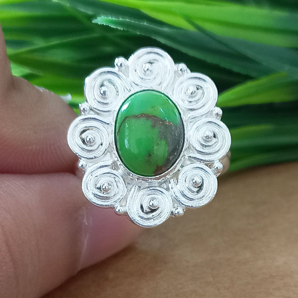 925 Sterling Silver Oval Turquoise Ring, New Design Natural Green Copper Turquoise Oval Stone Ring, Turquoise Oval Ring, Statement Ring
