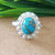 925 Sterling Silver Oval Turquoise Ring, New Design Natural Blue Copper Turquoise Oval Stone Ring, Turquoise Oval Ring, Statement Ring