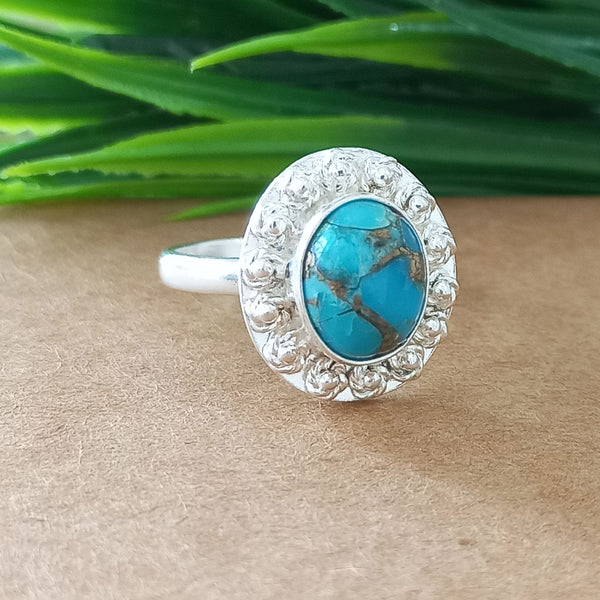 925 Sterling Silver Oval Turquoise Ring, New Design Natural Blue Copper Turquoise Oval Stone Ring, Turquoise Oval Ring, Statement Ring