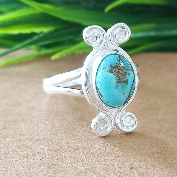 925 Sterling Silver Oval Turquoise Ring, New Design Natural Blue Copper Turquoise Oval Stone Ring, Turquoise Oval Ring, Statement Ring