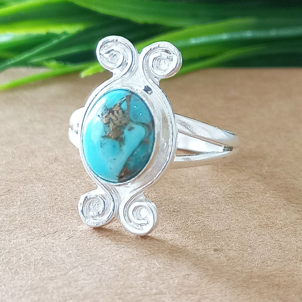 925 Sterling Silver Oval Turquoise Ring, New Design Natural Blue Copper Turquoise Oval Stone Ring, Turquoise Oval Ring, Statement Ring