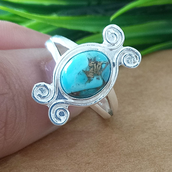 925 Sterling Silver Oval Turquoise Ring, New Design Natural Blue Copper Turquoise Oval Stone Ring, Turquoise Oval Ring, Statement Ring
