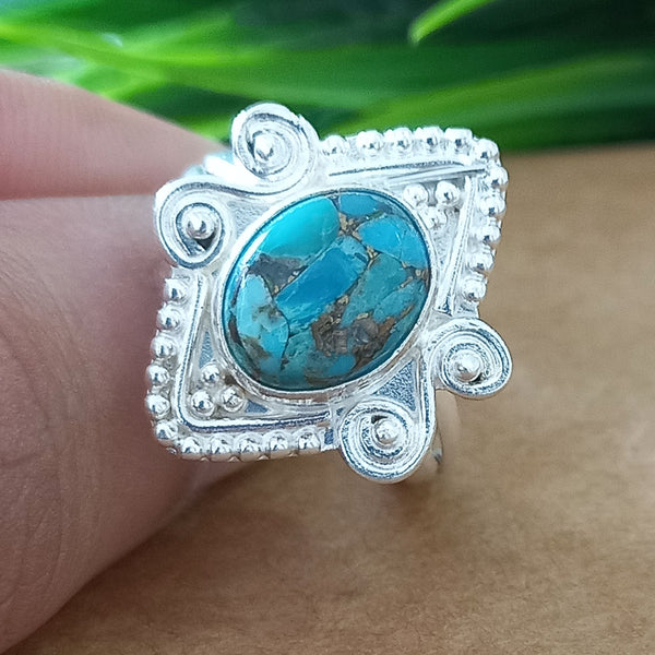 925 Sterling Silver Oval Turquoise Ring, New Design Natural Blue Copper Turquoise Oval Stone Ring, Turquoise Oval Ring, Statement Ring