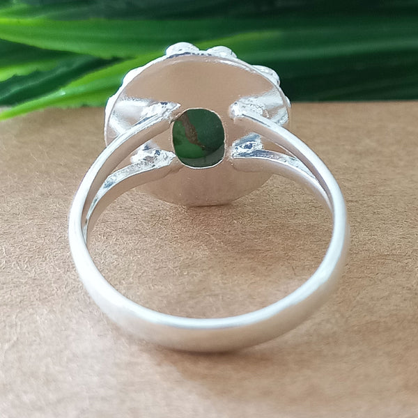 925 Sterling Silver Oval Turquoise Ring, New Design Natural Green Copper Turquoise Oval Stone Ring, Turquoise Oval Ring, Statement Ring