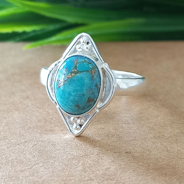 925 Sterling Silver Oval Turquoise Ring, New Design Natural Blue Copper Turquoise Oval Stone Ring, Turquoise Oval Ring, Statement Ring