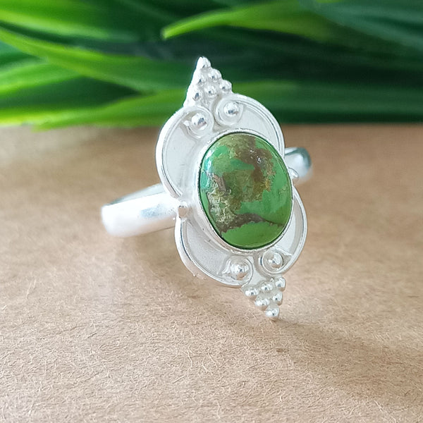 925 Sterling Silver Oval Turquoise Ring, New Design Natural Green Copper Turquoise Oval Stone Ring, Turquoise Oval Ring, Statement Ring