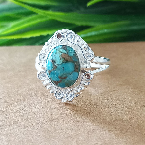 925 Sterling Silver Statement Ring, NEW ARRIVAL Natural Blue Copper Turquoise Oval Silver Ring, Turquoise Oval Silver Ring, Gemstone Ring