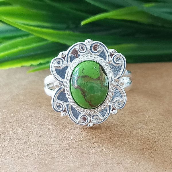 925 Sterling Silver Statement Ring, NEW ARRIVAL Natural Green Copper Turquoise Oval Silver Ring, Turquoise Oval Silver Ring, Gemstone Ring