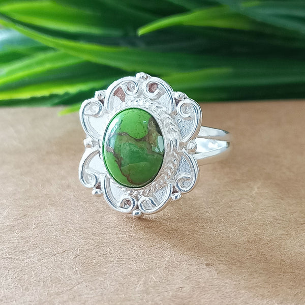 925 Sterling Silver Statement Ring, NEW ARRIVAL Natural Green Copper Turquoise Oval Silver Ring, Turquoise Oval Silver Ring, Gemstone Ring