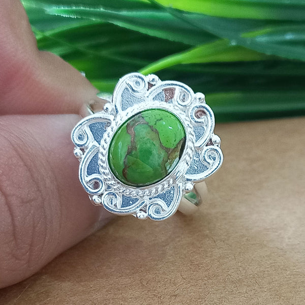 925 Sterling Silver Statement Ring, NEW ARRIVAL Natural Green Copper Turquoise Oval Silver Ring, Turquoise Oval Silver Ring, Gemstone Ring