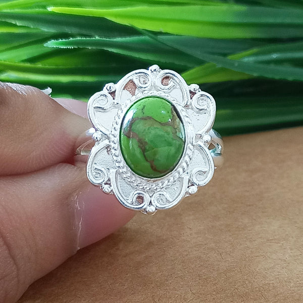 925 Sterling Silver Statement Ring, NEW ARRIVAL Natural Green Copper Turquoise Oval Silver Ring, Turquoise Oval Silver Ring, Gemstone Ring