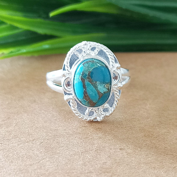 925 Sterling Silver Statement Ring, NEW ARRIVAL Natural Blue Copper Turquoise Oval Silver Ring, Turquoise Oval Silver Ring, Gemstone Ring