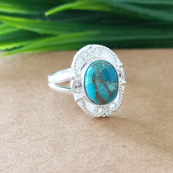 925 Sterling Silver Statement Ring, NEW ARRIVAL Natural Blue Copper Turquoise Oval Silver Ring, Turquoise Oval Silver Ring, Gemstone Ring