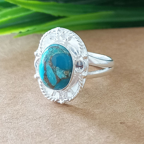 925 Sterling Silver Statement Ring, NEW ARRIVAL Natural Blue Copper Turquoise Oval Silver Ring, Turquoise Oval Silver Ring, Gemstone Ring