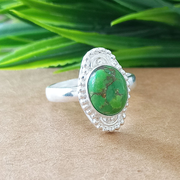 925 Sterling Silver Statement Ring, NEW ARRIVAL Natural Green Copper Turquoise Oval Silver Ring, Turquoise Oval Silver Ring, Gemstone Ring